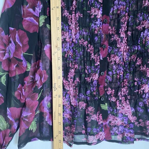 Vintage Allyson Taylor Silk Shirt Top L Floral Purple Button Up Business Casual - Picture 5 of 8